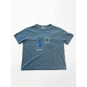 IDIOMA T-Shirt Mens Blue Sz Organic Cotton Soft Sunday Water Strokes Artist Rend